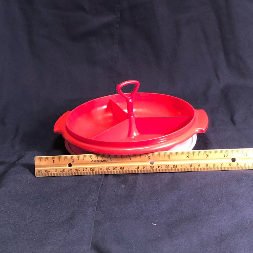 Vintage Tupperware Red Divided Nut/Relish container